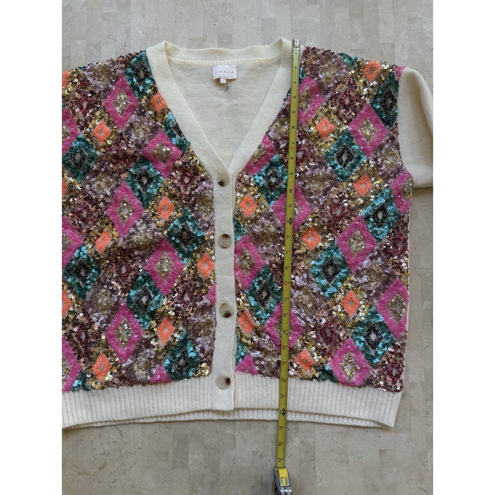 Entro Womens Multi Color Sequin Open Cardigan Boho Queen of sparkles Style Large - Picture 4 of 9